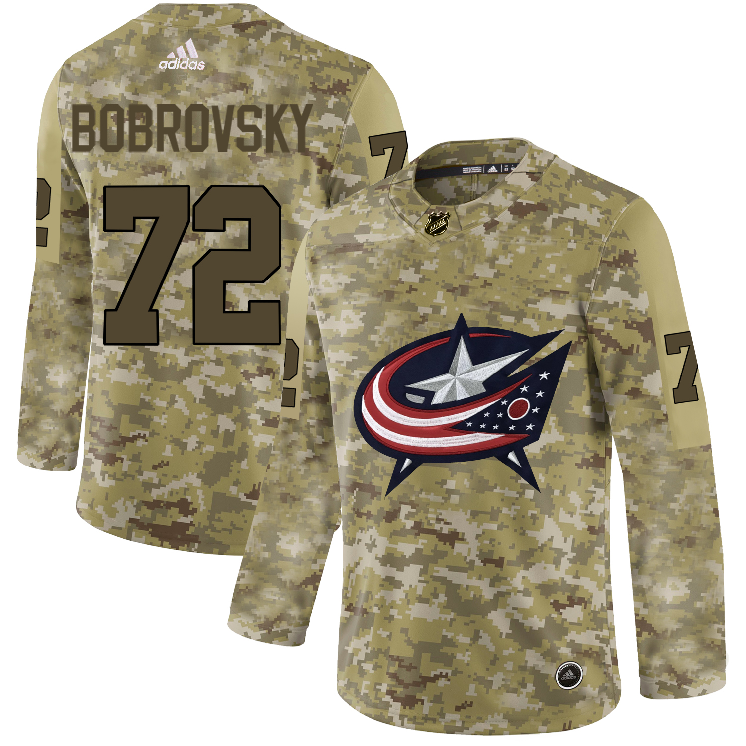 Adidas Blue Jackets #72 Sergei Bobrovsky Camo Authentic Stitched NHL Jersey Adidas Blue Jackets #72 Sergei Bobrovsky Camo Authentic Stitched NHL Jersey
