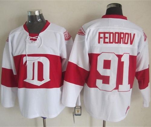 Red Wings #91 Sergei Fedorov White Winter Classic CCM Throwback Stitched NHL Jersey Red Wings #91 Sergei Fedorov White Winter Classic CCM Throwback Stitched NHL Jersey
