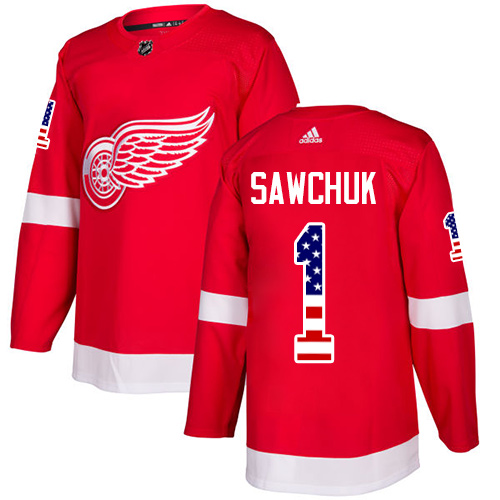 Adidas Red Wings #1 Terry Sawchuk Red Home Authentic USA Flag Stitched NHL Jersey Adidas Red Wings #1 Terry Sawchuk Red Home Authentic USA Flag Stitched NHL Jersey