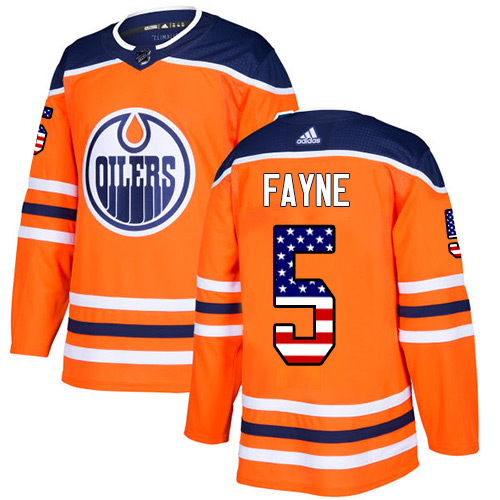 Adidas Oilers #5 Mark Fayne Orange Home Authentic USA Flag Stitched NHL Jersey Adidas Oilers #5 Mark Fayne Orange Home Authentic USA Flag Stitched NHL Jersey