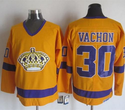 Kings #30 Rogie Vachon Yellow/Purple CCM Throwback Stitched NHL Jersey Kings #30 Rogie Vachon Yellow/Purple CCM Throwback Stitched NHL Jersey