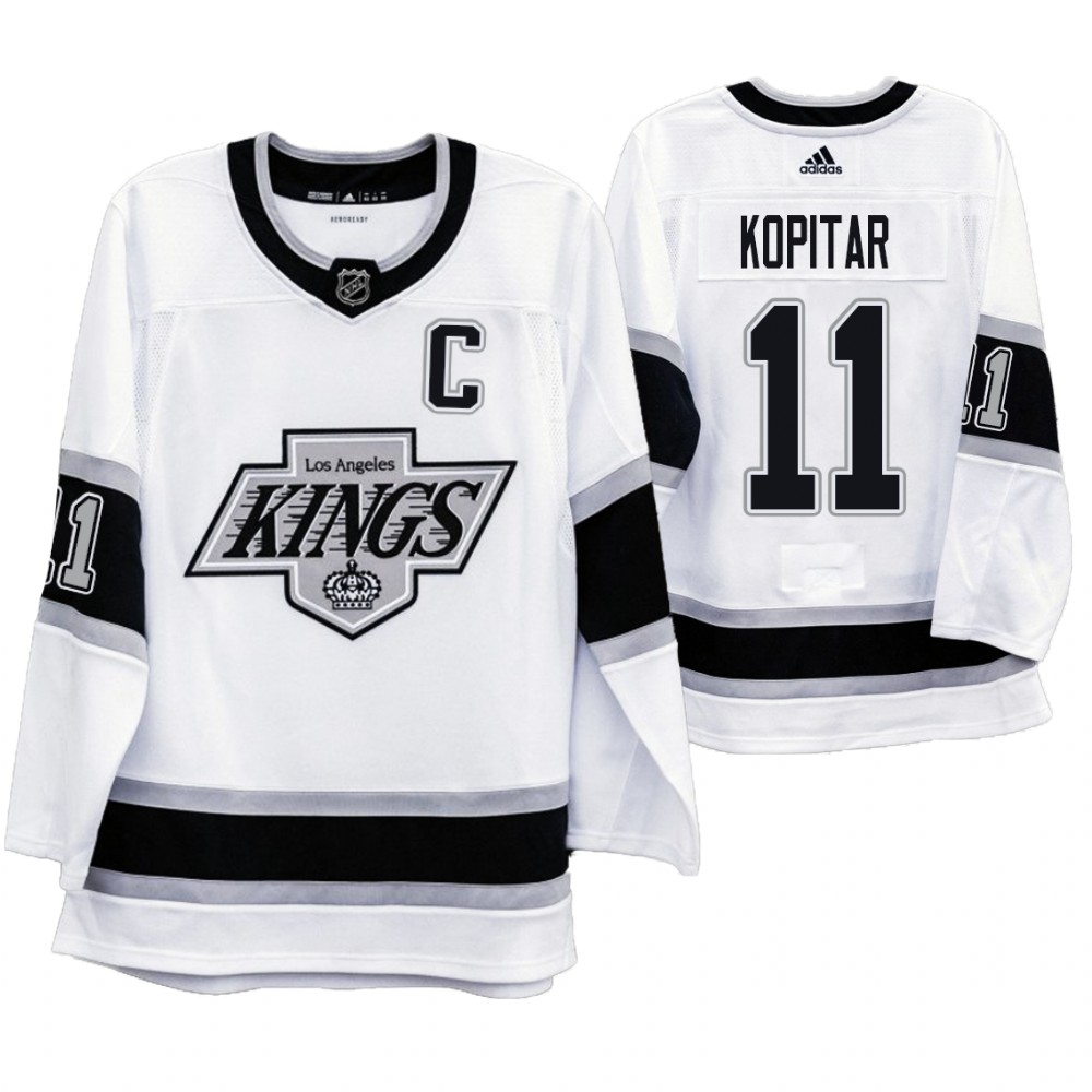 Los Angeles Kings #11 Anze Kopitar Men's Adidas 2019-20 Heritage White Throwback 90s NHL Jersey Los Angeles Kings #11 Anze Kopitar Men's Adidas 2019-20 Heritage White Throwback 90s NHL Jersey