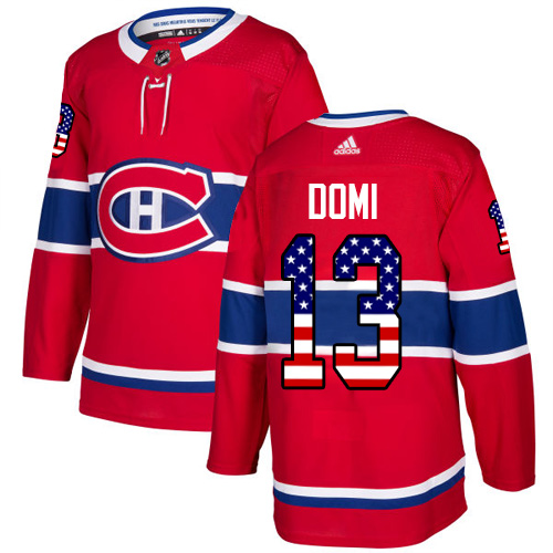 Adidas Canadiens #13 Max Domi Red Home Authentic USA Flag Stitched NHL Jersey