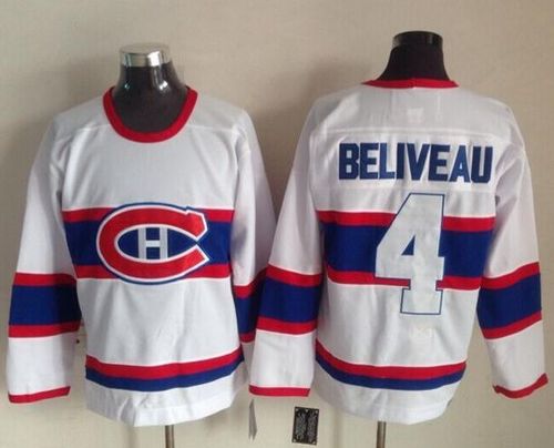 Canadiens #4 Jean Beliveau White CCM Throwback Stitched NHL Jersey Canadiens #4 Jean Beliveau White CCM Throwback Stitched NHL Jersey