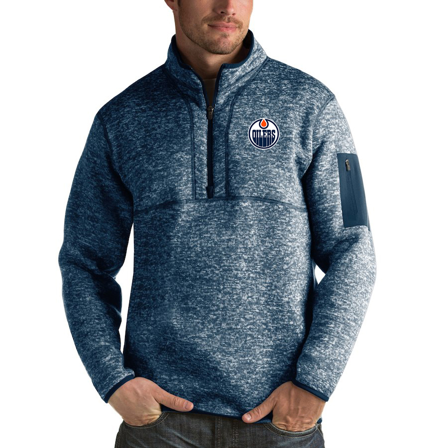 Edmonton Oilers Antigua Fortune Quarter-Zip Pullover Jacket Royal Edmonton Oilers Antigua Fortune Quarter-Zip Pullover Jacket Royal
