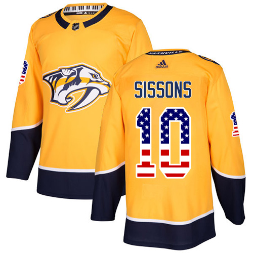 Adidas Predators #10 Colton Sissons Yellow Home Authentic USA Flag Stitched NHL Jersey Adidas Predators #10 Colton Sissons Yellow Home Authentic USA Flag Stitched NHL Jersey