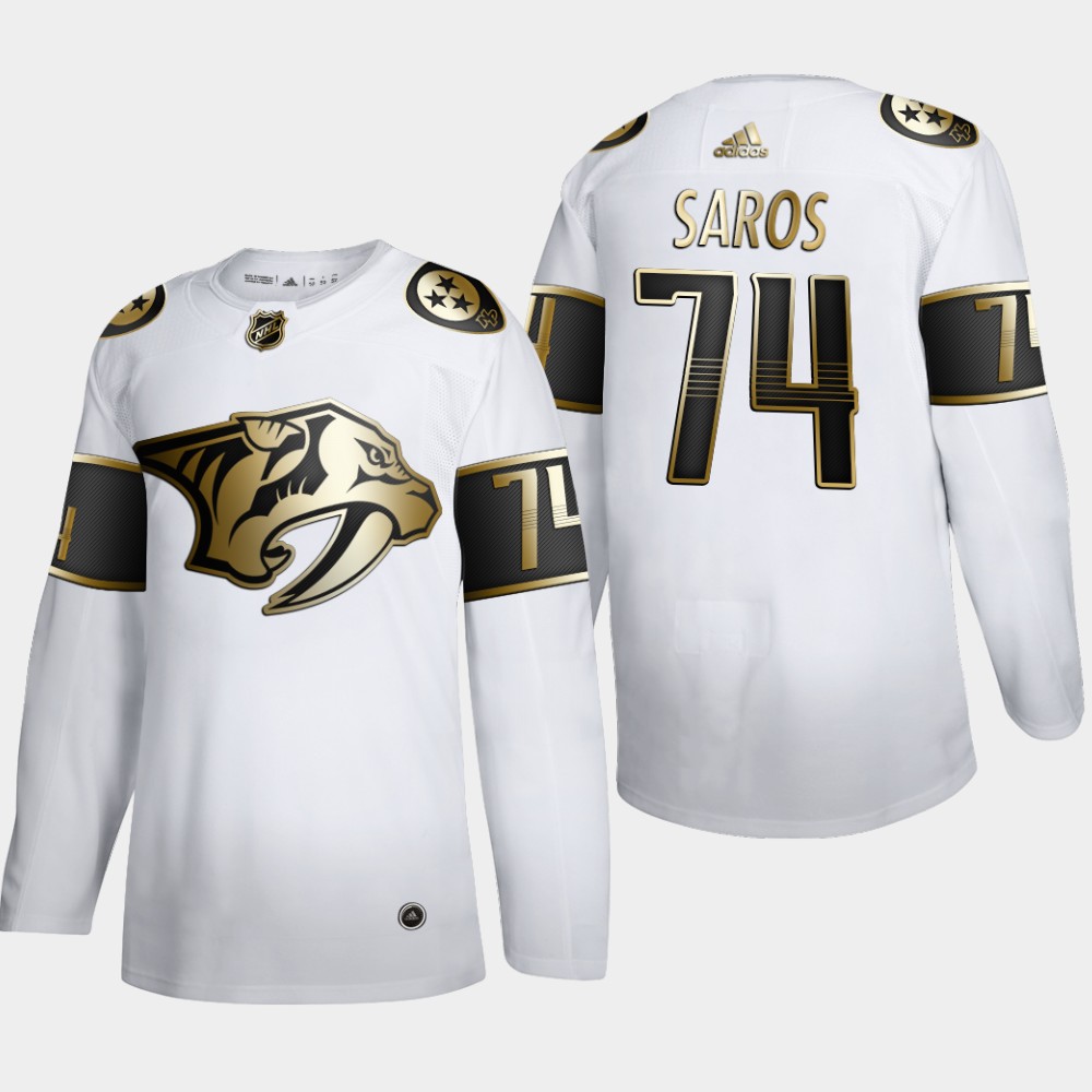 Nashville Predators #74 Juuse Saros Men's Adidas White Golden Edition Limited Stitched NHL Jersey Nashville Predators #74 Juuse Saros Men's Adidas White Golden Edition Limited Stitched NHL Jersey