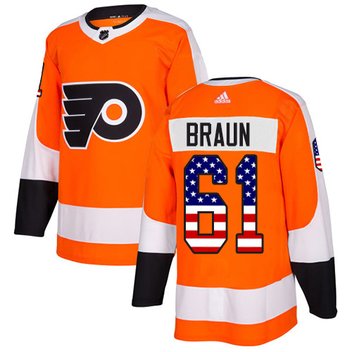 Adidas Flyers #61 Justin Braun Orange Home Authentic USA Flag Stitched NHL Jersey Adidas Flyers #61 Justin Braun Orange Home Authentic USA Flag Stitched NHL Jersey