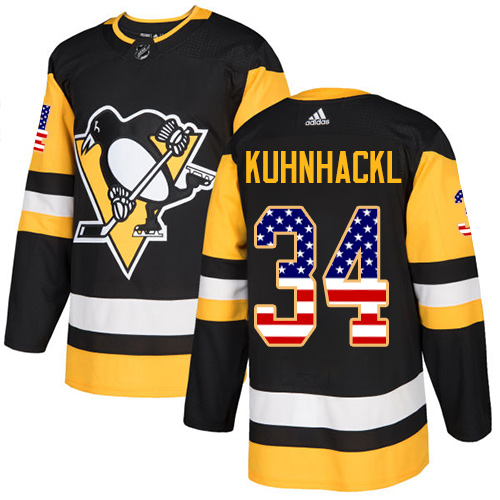 Adidas Penguins #34 Tom Kuhnhackl Black Home Authentic USA Flag Stitched NHL Jersey Adidas Penguins #34 Tom Kuhnhackl Black Home Authentic USA Flag Stitched NHL Jersey