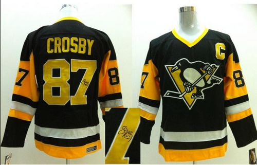 Penguins #87 Sidney Crosby Black CCM Throwback Autographed Stitched NHL Jersey Penguins #87 Sidney Crosby Black CCM Throwback Autographed Stitched NHL Jersey