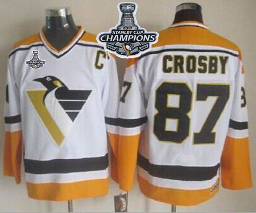 Penguins #87 Sidney Crosby White/Yellow CCM Throwback 2017 Stanley Cup Finals Champions Stitched NHL Jersey Penguins #87 Sidney Crosby White/Yellow CCM Throwback 2017 Stanley Cup Finals Champions Stitched NHL Jersey