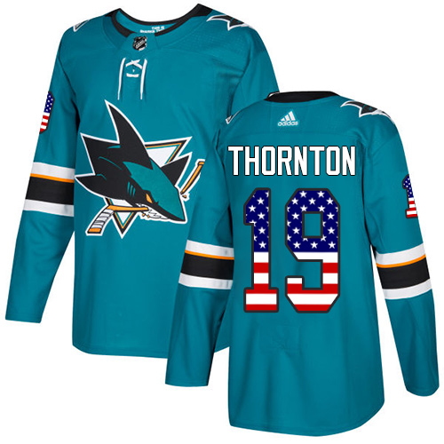 Adidas Sharks #19 Joe Thornton Teal Home Authentic USA Flag Stitched NHL Jersey Adidas Sharks #19 Joe Thornton Teal Home Authentic USA Flag Stitched NHL Jersey