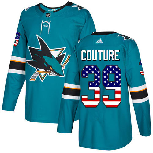 Adidas Sharks #39 Logan Couture Teal Home Authentic USA Flag Stitched NHL Jersey Adidas Sharks #39 Logan Couture Teal Home Authentic USA Flag Stitched NHL Jersey