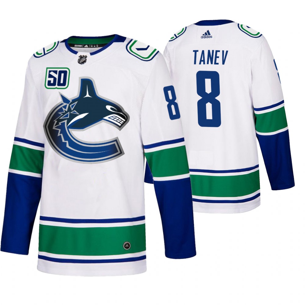 Vancouver Canucks #8 Christopher Tanev 50th Anniversary Men's White 2019-20 Away Authentic NHL Jersey Vancouver Canucks #8 Christopher Tanev 50th Anniversary Men's White 2019-20 Away Authentic NHL Jersey