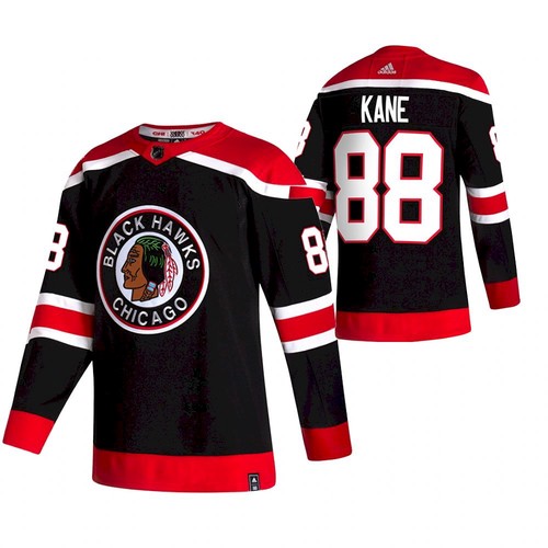 Men's Chicago Blackhawks Adidas Black #88 Patrick Kane 2020-21 Reverse Retro Stitched Jersey