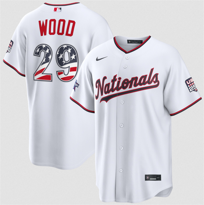 Men's Washington Nationals #29 James Wood White 2026 All-Star Edition Stars & Stripes Stadium Pick-A-Player Stitched Baseball Jersey Men's Washington Nationals #29 James Wood White 2026 All-Star Edition Stars & Stripes Stadium Pick-A-Player Stitched Baseball Jersey