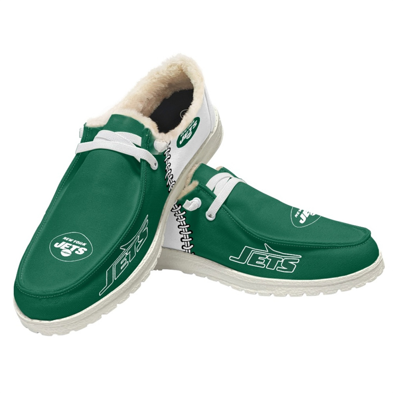 Men's New York Jets Loafers Lace Up Fuzzy Lined Shoes 001 (Pls check description for details)