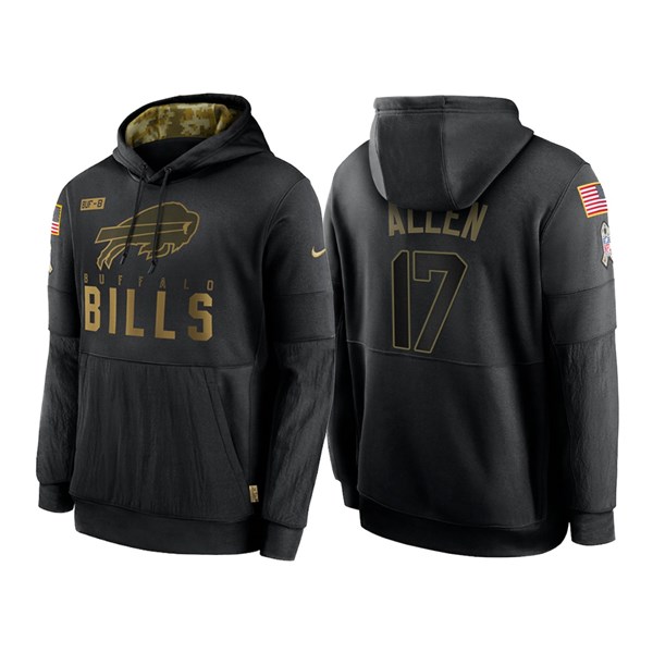 Men's Buffalo Bills #17 Josh Allen Black NFL 2020 Salute To Service Sideline Performance Pullover Hoodie Men's Buffalo Bills #17 Josh Allen Black NFL 2020 Salute To Service Sideline Performance Pullover Hoodie