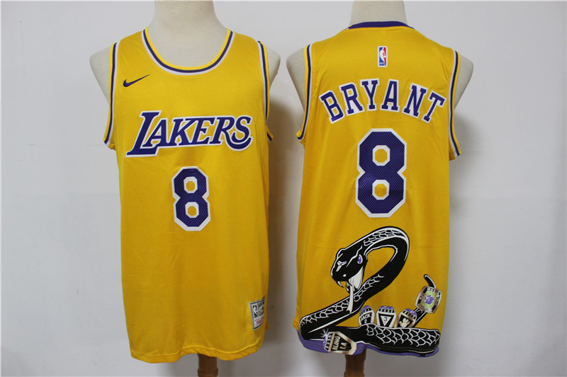 Men's Los Angeles Lakers #8 Kobe Bryant Yellow Stitched Jersey Men's Los Angeles Lakers #8 Kobe Bryant Yellow Stitched Jersey