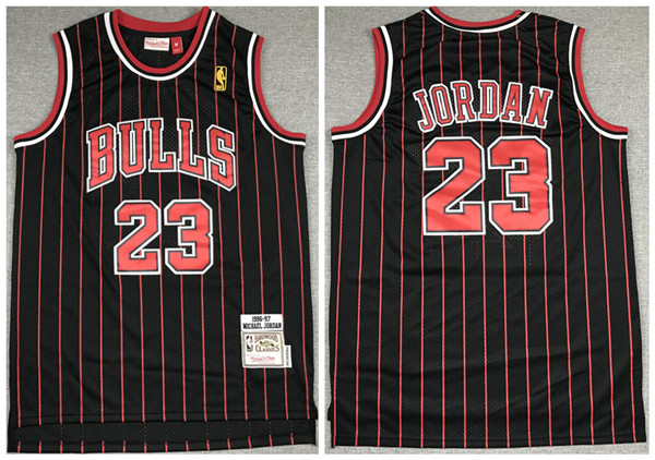 Men's Chicago Bulls #23 Michael Jordan 1996-1997 Black&Red NBA Throwback Stitched Jersey Men's Chicago Bulls #23 Michael Jordan 1996-1997 Black&Red NBA Throwback Stitched Jersey