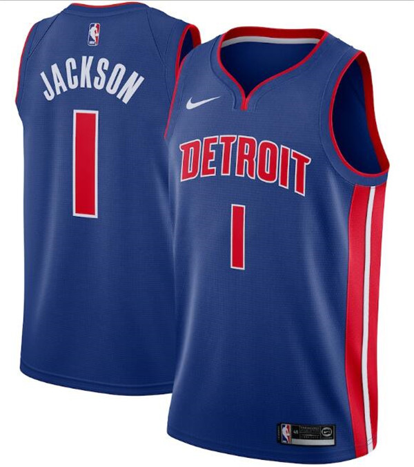 Men's Detroit Pistons Blue #1 Reggie Jackson Icon Edition Stitched Swingman Jersey