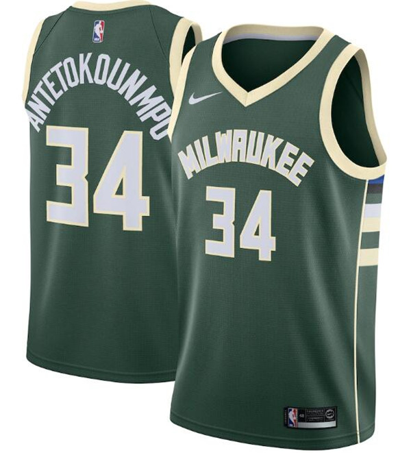 Men's Milwaukee Bucks #34 Giannis Antetokounmpo Green NBA Icon Edition Stitched Swingman Jersey