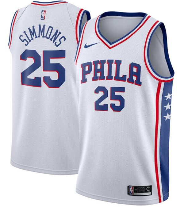Men's Philadelphia 76ers #25 Ben Simmons White NBA Association Edition Stitched Swingman Jersey Men's Philadelphia 76ers #25 Ben Simmons White NBA Association Edition Stitched Swingman Jersey