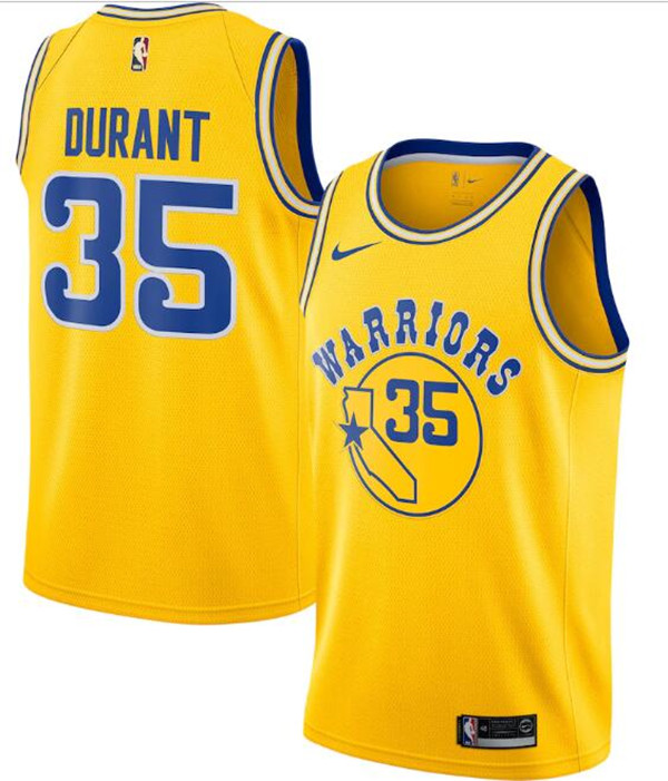 Men's Golden State Warriors #35 Kevin Durant Gold NBA Statement Edition Swingman Stitched Jersey Men's Golden State Warriors #35 Kevin Durant Gold NBA Statement Edition Swingman Stitched Jersey