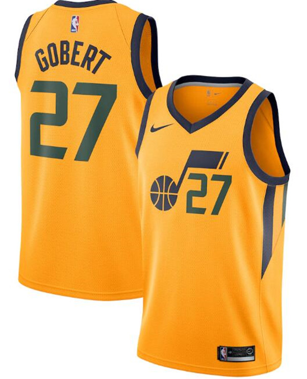 Men's Utah Jazz #27 Rudy Gobert Yellow NBA Statement Edition Swingman Stitched Jersey Men's Utah Jazz #27 Rudy Gobert Yellow NBA Statement Edition Swingman Stitched Jersey