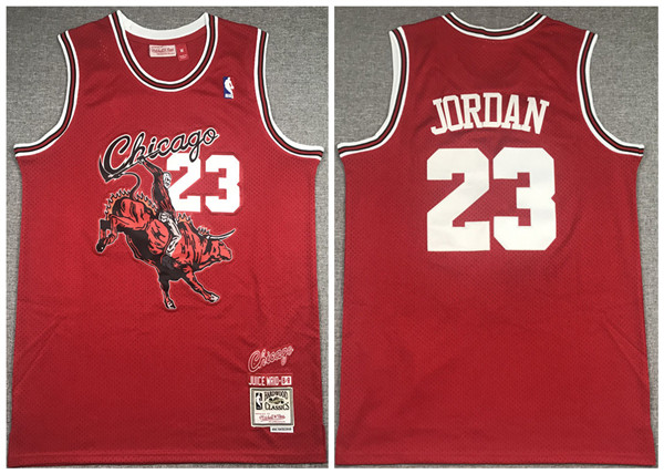 Men's Chicago Bulls #23 Michael Jordan Red Mitchell & Ness Juice Wrld Stitched Jersey Men's Chicago Bulls #23 Michael Jordan Red Mitchell & Ness Juice Wrld Stitched Jersey