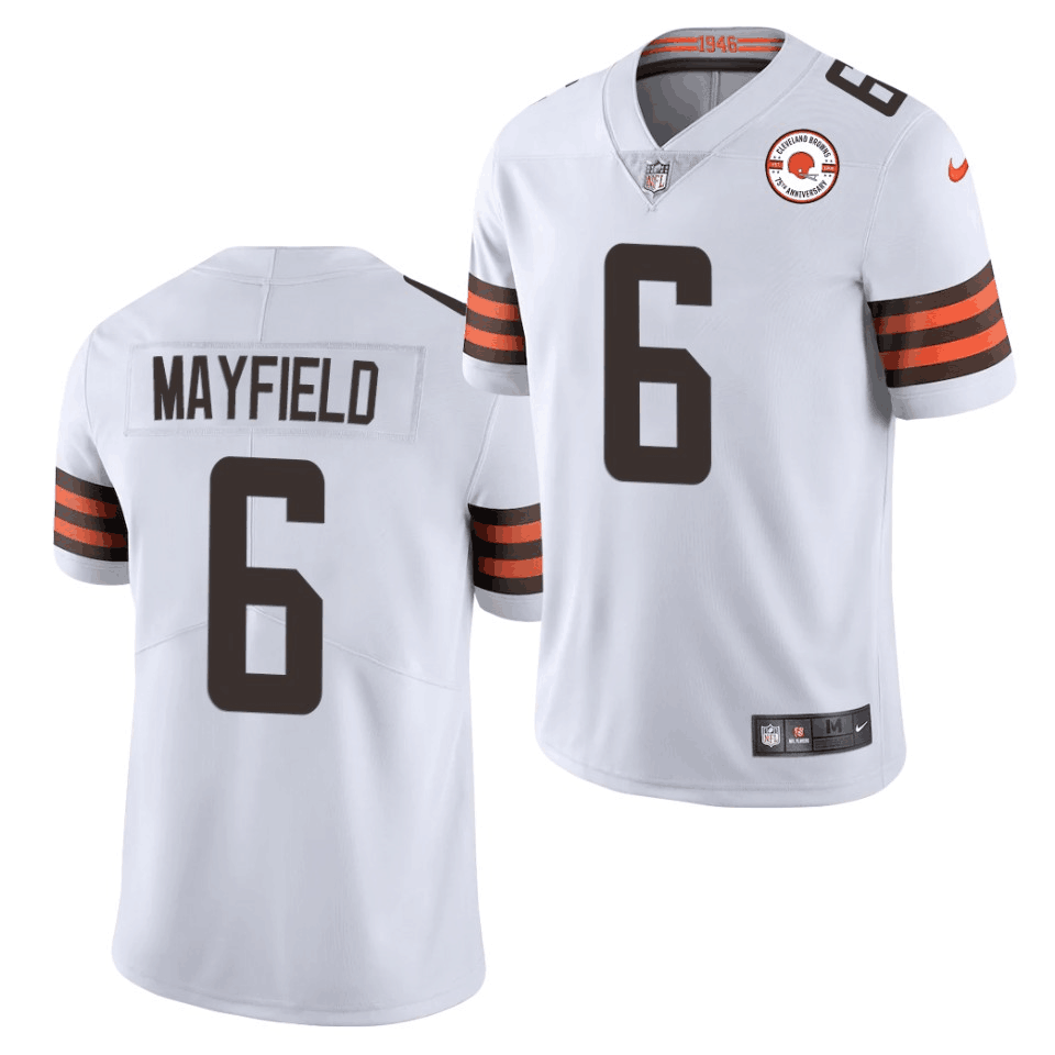 Men's Cleveland Browns #6 Baker Mayfield 2021 White NFL 75th ...