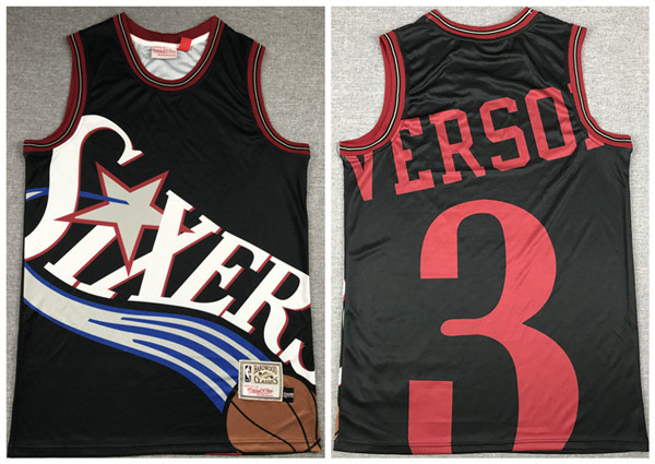 Men's Philadelphia 76ers #3 Allen Iverson Black NBA Big Face Throwback Stitched Jersey Men's Philadelphia 76ers #3 Allen Iverson Black NBA Big Face Throwback Stitched Jersey