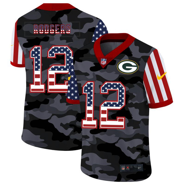Men's Green Bay Packers #12 Aaron Rodgers 2020 Camo USA Flag Limited Stitched NFL Jersey Men's Green Bay Packers #12 Aaron Rodgers 2020 Camo USA Flag Limited Stitched NFL Jersey
