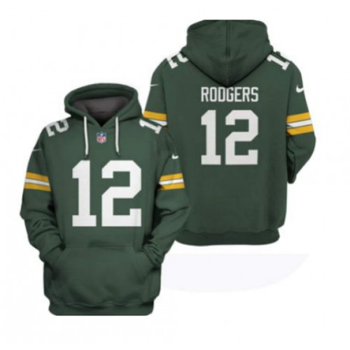 Men's Green Bay Packers #12 Aaron Rodgers 2021 Pullover Green Hoodie Men's Green Bay Packers #12 Aaron Rodgers 2021 Pullover Green Hoodie