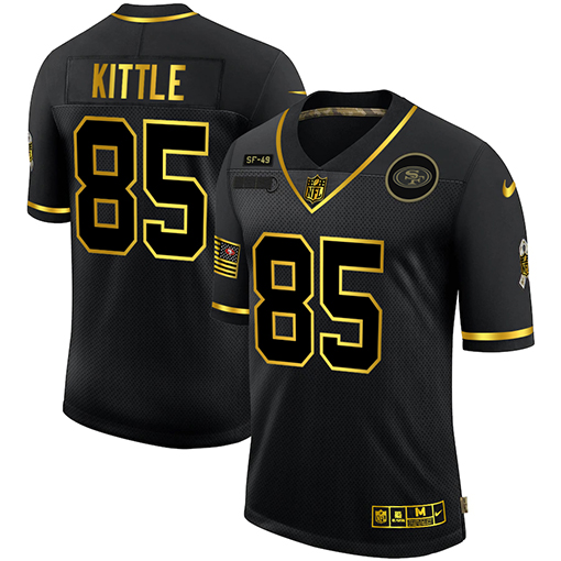 Men's San Francisco 49ers #85 George Kittle 2020 Black/Gold Salute To Service Limited Stitched NFL Jersey Men's San Francisco 49ers #85 George Kittle 2020 Black/Gold Salute To Service Limited Stitched NFL Jersey
