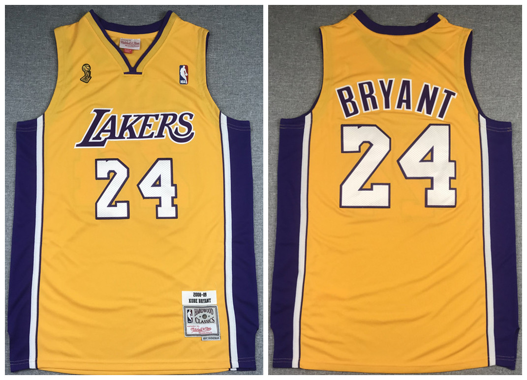 Men's Los Angeles Lakers #24 Kobe Bryant Gold NBA Final 2008-2009 Throwback Stitched Jersey Men's Los Angeles Lakers #24 Kobe Bryant Gold NBA Final 2008-2009 Throwback Stitched Jersey