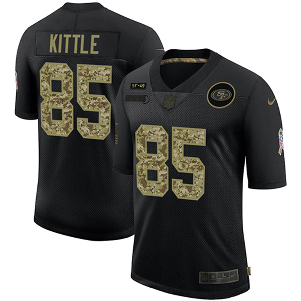 Men's San Francisco 49ers #85 George Kittle 2020 Black NFL Camo Salute To Service Limited Stitched Jersey Men's San Francisco 49ers #85 George Kittle 2020 Black NFL Camo Salute To Service Limited Stitched Jersey