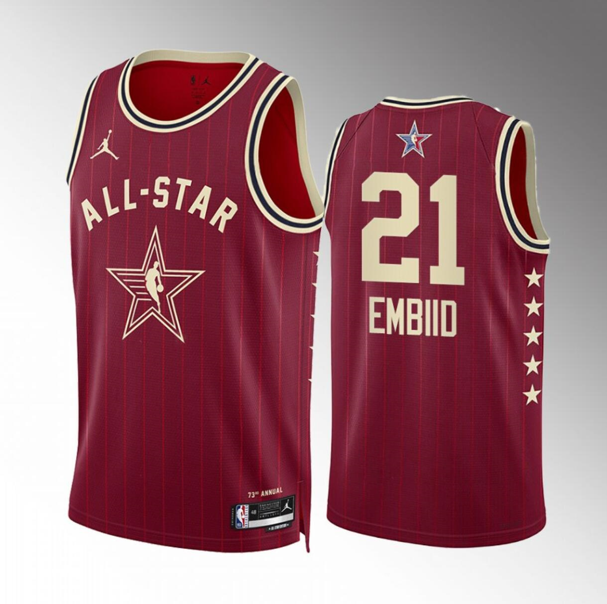 Men's 2024 All-Star #21 Joel Embiid Crimson Stitched Basketball Jersey Men's 2024 All-Star #21 Joel Embiid Crimson Stitched Basketball Jersey