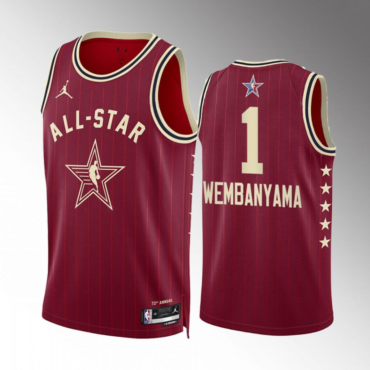 Men's 2024 All-Star #1 Victor Wembanyama Crimson Stitched Basketball Jersey Men's 2024 All-Star #1 Victor Wembanyama Crimson Stitched Basketball Jersey