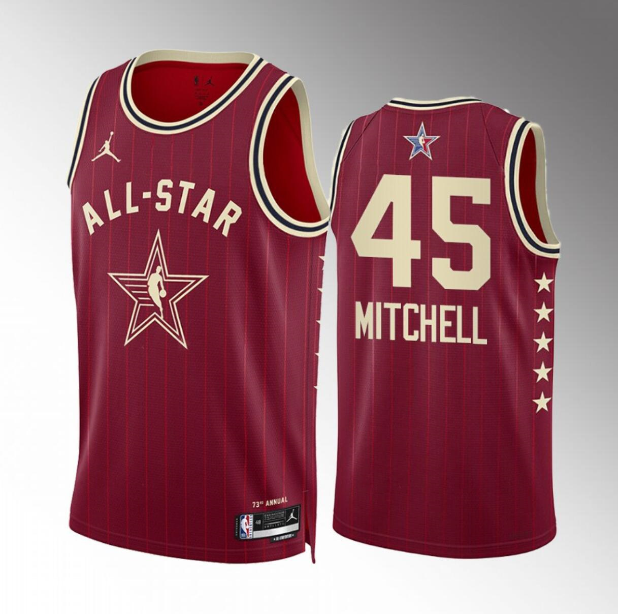 Men's 2024 All-Star #45 Donovan Mitchell Crimson Stitched Basketball Jersey Men's 2024 All-Star #45 Donovan Mitchell Crimson Stitched Basketball Jersey