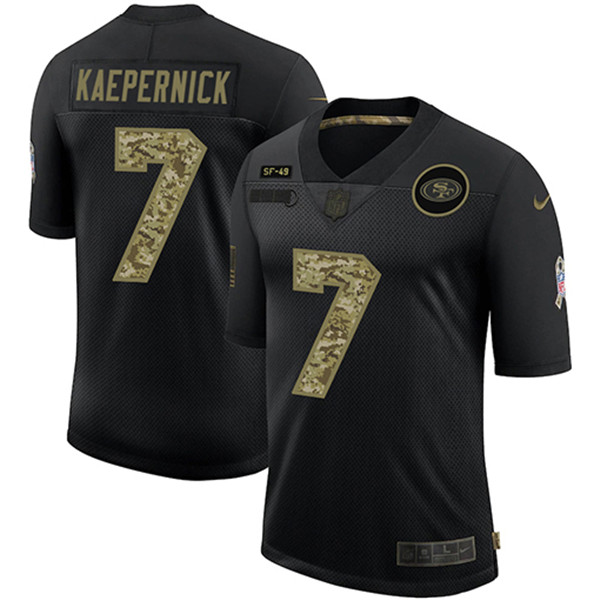 Men's San Francisco 49ers #7 Colin Kaepernick 2020 Black NFL Camo Salute To Service Limited Stitched Jersey Men's San Francisco 49ers #7 Colin Kaepernick 2020 Black NFL Camo Salute To Service Limited Stitched Jersey