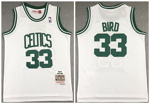 Men's Boston Celtics #33 Larry Bird 1985-86 White NBA Throwback Stitched Jersey Men's Boston Celtics #33 Larry Bird 1985-86 White NBA Throwback Stitched Jersey