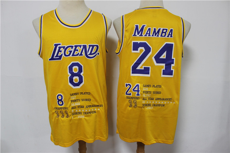Men's Los Angeles Lakers Front #8 'Legend' Back #24 'Mamba' Kobe Bryant Yellow Stitched Jersey Men's Los Angeles Lakers Front #8 'Legend' Back #24 'Mamba' Kobe Bryant Yellow Stitched Jersey