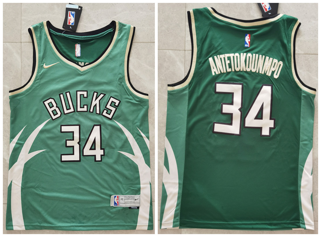 Men's Milwaukee Bucks #34 Giannis Antetokounmpo Green Stitched Jersey