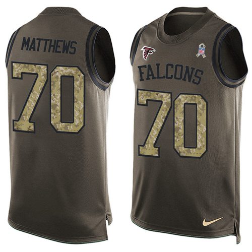 Nike Falcons #70 Jake Matthews Green Men's Stitched NFL Limited Salute To Service Tank Top Jersey Nike Falcons #70 Jake Matthews Green Men's Stitched NFL Limited Salute To Service Tank Top Jersey