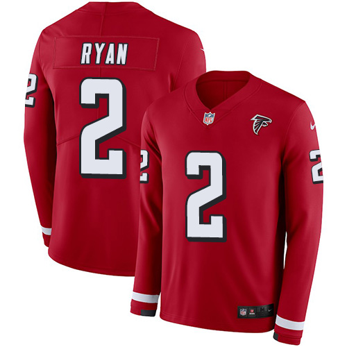 Nike Falcons #2 Matt Ryan Red Team Color Men's Stitched NFL Limited Therma Long Sleeve Jersey Nike Falcons #2 Matt Ryan Red Team Color Men's Stitched NFL Limited Therma Long Sleeve Jersey