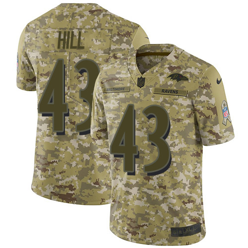 Nike Ravens #43 Justice Hill Camo Men's Stitched NFL Limited 2018 Salute To Service Jersey Nike Ravens #43 Justice Hill Camo Men's Stitched NFL Limited 2018 Salute To Service Jersey