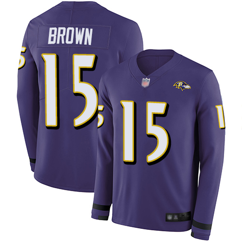 Nike Ravens #15 Marquise Brown Purple Team Color Men's Stitched NFL Limited Therma Long Sleeve Jersey Nike Ravens #15 Marquise Brown Purple Team Color Men's Stitched NFL Limited Therma Long Sleeve Jersey