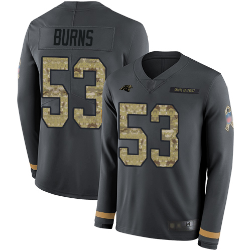 Nike Panthers #53 Brian Burns Anthracite Salute to Service Men's Stitched NFL Limited Therma Long Sleeve Jersey Nike Panthers #53 Brian Burns Anthracite Salute to Service Men's Stitched NFL Limited Therma Long Sleeve Jersey