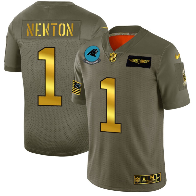 Carolina Panthers #1 Cam Newton NFL Men's Nike Olive Gold 2019 Salute to Service Limited Jersey Carolina Panthers #1 Cam Newton NFL Men's Nike Olive Gold 2019 Salute to Service Limited Jersey